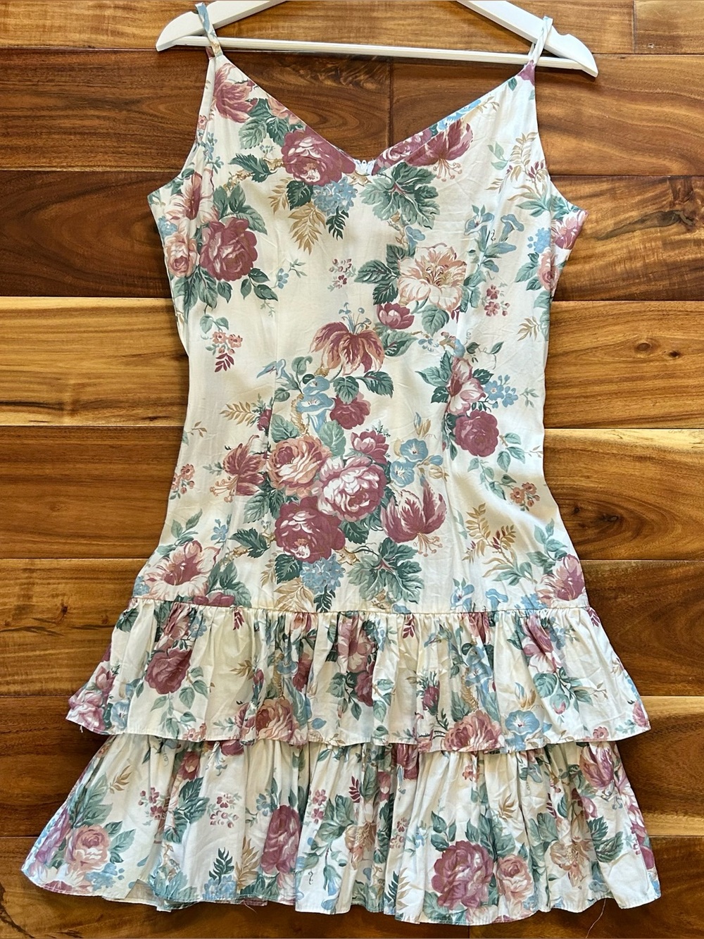 Vintage Floral Ruffle Drop Waist Dress